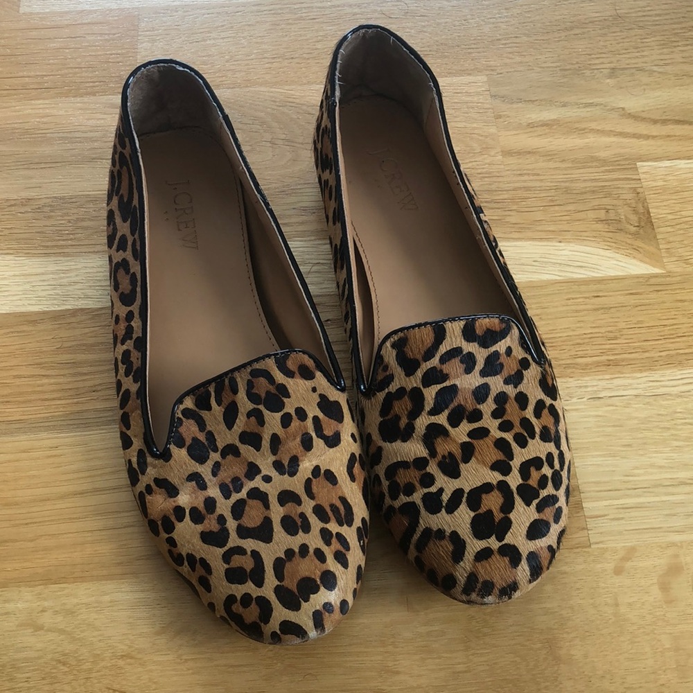 J Crew Calf Hair leopard print Loafers